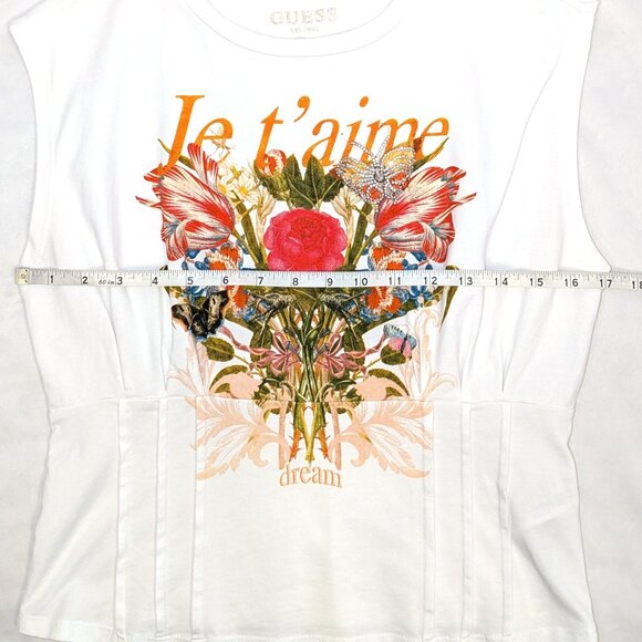 Guess Eco | Je T'aime Corset Tee Floral Graphic in Pure White | Size Medium - Picture 9 of 12